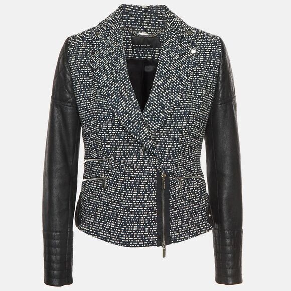 Karen Millen Jackets & Blazers - Karen Millen Black Tweed And Leather Biker Jacket M